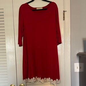Grace & Emma Red Dress with Lace Hem and Pockets!  Excellent condition!